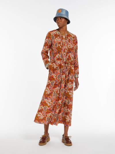 Max Mara Printed Crepe De Chine Dress In Brown