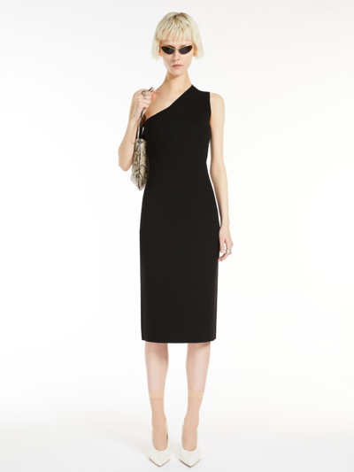Max Mara Knitted Viscose One-shoulder Dress In Black