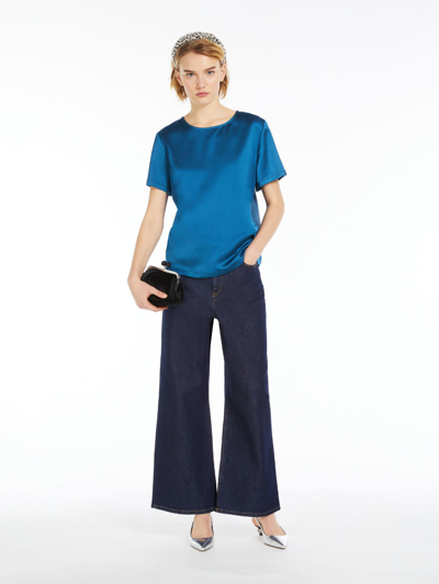 Max Mara Technical Satin And Jersey T-shirt In Blue