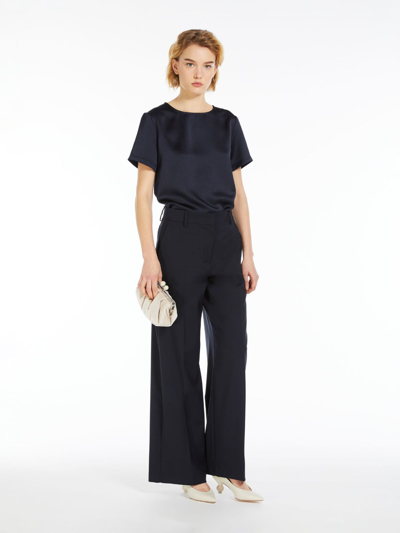 Max Mara Technical Satin And Jersey T-shirt In Navy