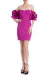 Jewel Badgley Mischka Rosette Off The Shoulder Cocktail Minidress In Magenta