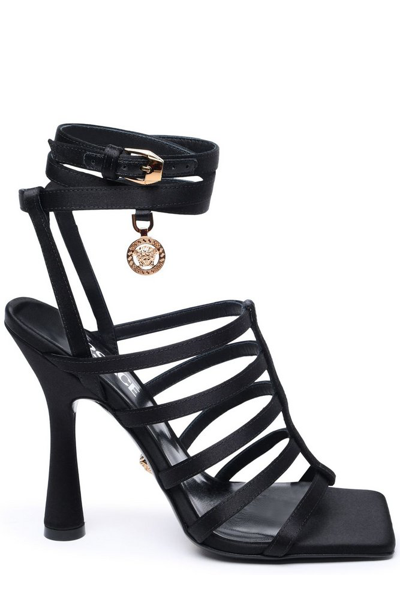 Versace Lycia Satin Cage Sandals In Black