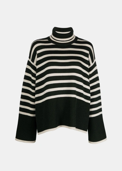 Totême Striped Wool-blend Turtleneck Sweater In Green