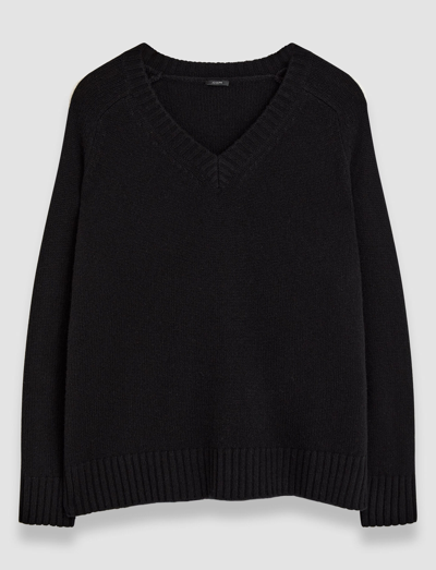 Joseph Open Cashmere V Neck Jumper In Black