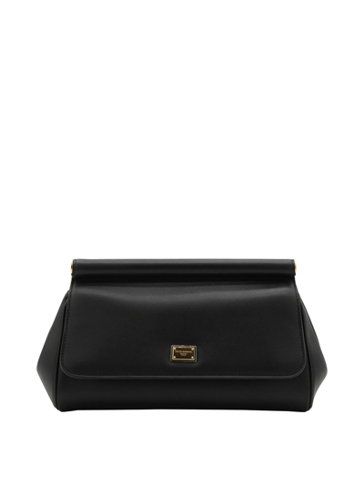 Dolce & Gabbana Large Leather Sicily Clutch Bag In Negro
