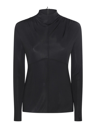 Jil Sander Draped Viscose Jersey Long Sleeve Top In Black