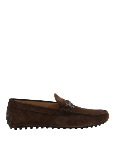 Tod's Brown Suede Gommino Loafers In Marrón
