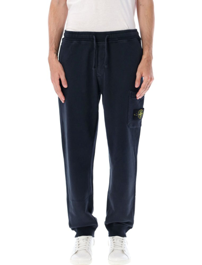 Stone Island Logo Patched Drawstring Sweatpants In Blue