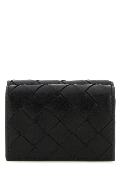 Bottega Veneta Woman Black Leather Tiny Intrecciato Wallet