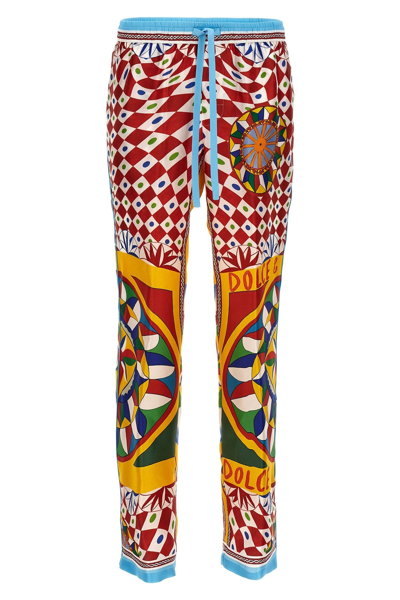 Dolce & Gabbana Carretto-print Silk Twill Jogging Pants In Multicolor