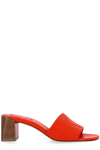 Christian Louboutin Leather Logo Block-heel Mules In Orange