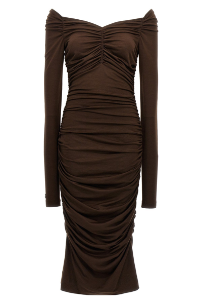 Dolce & Gabbana Draped Knit Dress In Brown