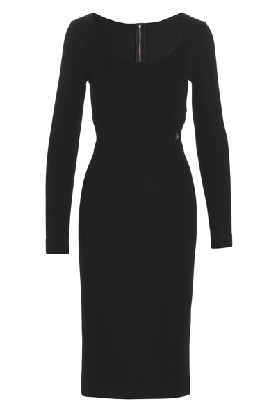 Dolce & Gabbana Monogram Plaque Midi Sheath Dress In Nero