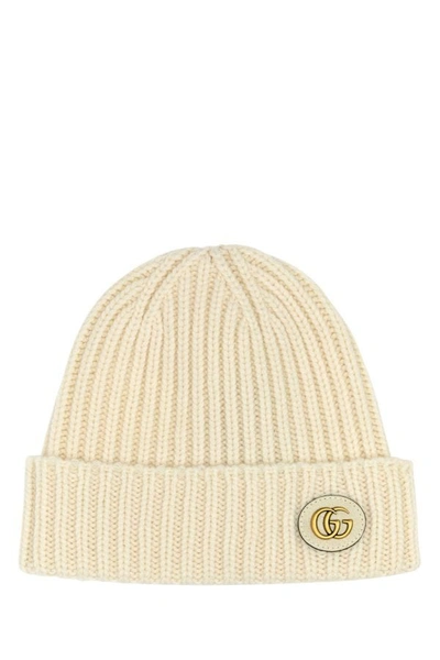 Gucci Womens Ivory Double G Ribbed Wool-blend Knitted Beanie Hat