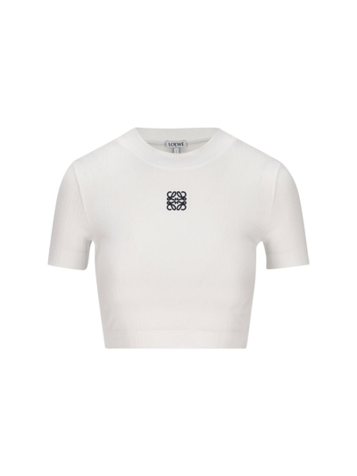 Loewe Logo Embroidered Cropped Top In White