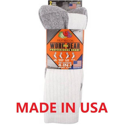 Pre-owned Fruit Of The Loom ® Men's 2 Pair Work Gear Pro White Crew Socks " Made In Usa "