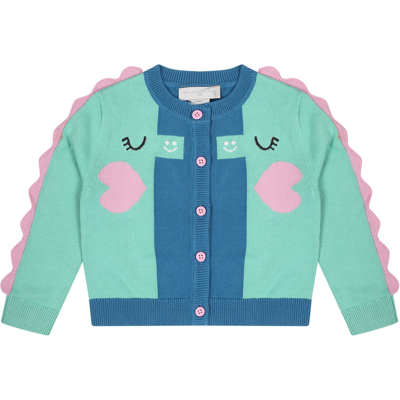 Stella Mccartney Kids' Light Blue Cardigan For Baby Girl With Hearts