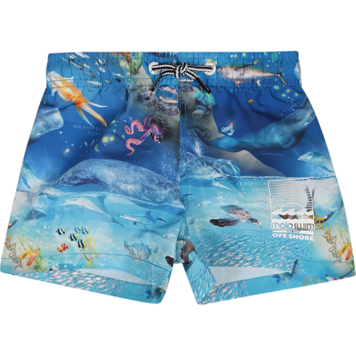 Molo Kids' Light Blue Swimsuit For Baby Boy With Marine Animals
