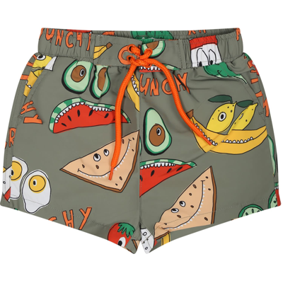 Stella Mccartney Kids' Green Swimsuit For Baby Boy With Fruit And Vegetables Print