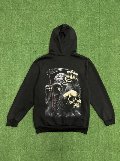 Pre-owned Vintage Y2k Death Puppeteer Skull Grim Reaper Horror Hoodie In Black