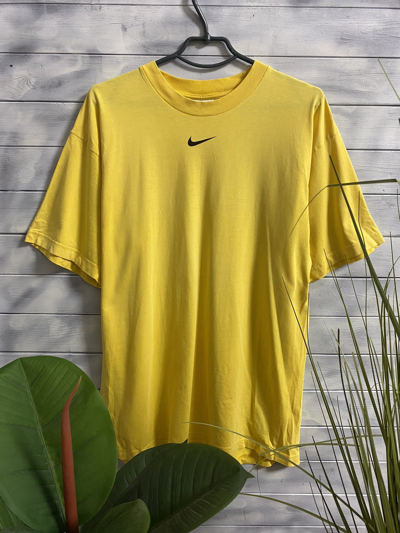 Pre-owned Nike X Vintage T-shirt Nike Centr Logo Drill Small Big Swoosh In Yellow