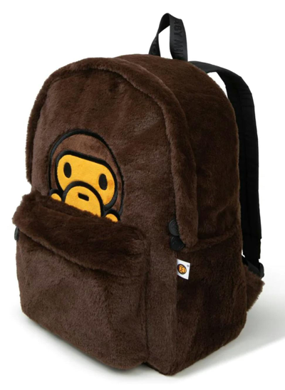 Pre-owned Bape Baby Milo Backpack Faux Fur Plush Book Bag In Brown
