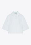 Bottega Veneta Cropped Short-sleeved Polo T-shirt In Cyan