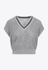 Brunello Cucinelli Grey Knit Vest With V Neckline In Linen Blend Woman In Gray