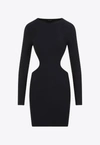 Balenciaga Cutout Long Sleeve Stretch Jersey Minidress In Black