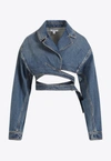 ALAÏA DENIM CROSS-OVER CROPPED JACKET