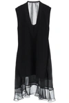 Sacai Ribbed Cotton-blend, Chiffon, Satin And Tulle Midi Dress In Black