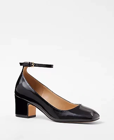 Ann Taylor Patent Ankle Strap High Block Heel Pumps In Black