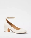 Ann Taylor Patent Ankle Strap High Block Heel Pumps In Winter White