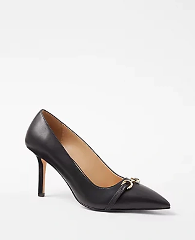 Ann Taylor Leather Buckle Pointy Toe Pumps In Black