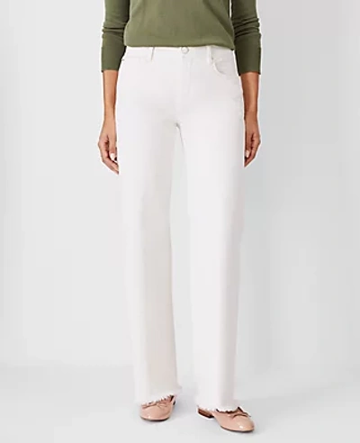 Ann Taylor At Weekend Frayed Mid Rise Wide Leg Jeans In Ivory
