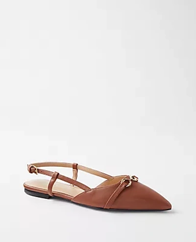 Ann Taylor Leather Buckle Pointy Toe Slingback Flats In Midnight Mahogany