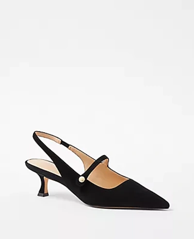 Ann Taylor Suede Strappy Pointy Toe Slingback Pumps In Black