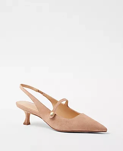 Ann Taylor Suede Strappy Pointy Toe Slingback Pumps In Dominican Sand