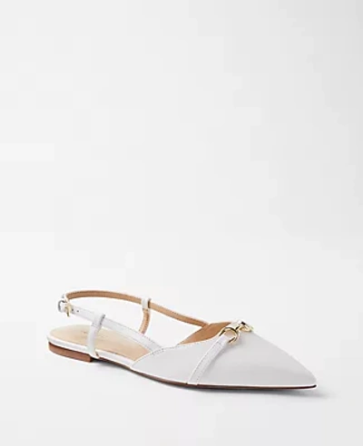 Ann Taylor Leather Buckle Pointy Toe Slingback Flats In Winter White