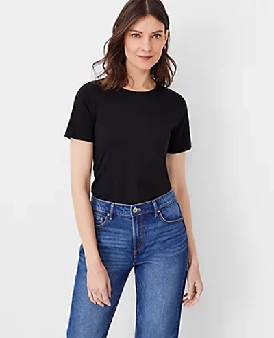 Ann Taylor Petite Pima Cotton Crew Neck Tee In Black
