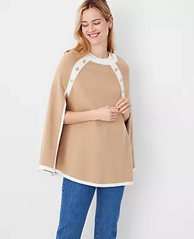 Ann Taylor Colorblock Button Neck Poncho In Baguette