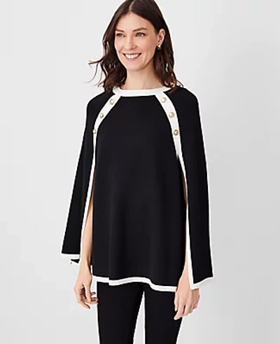 Ann Taylor Colorblock Button Neck Poncho In Black