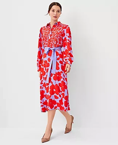 Ann Taylor Mixed Floral Midi Shirtdress In Grenadine Punch | ModeSens