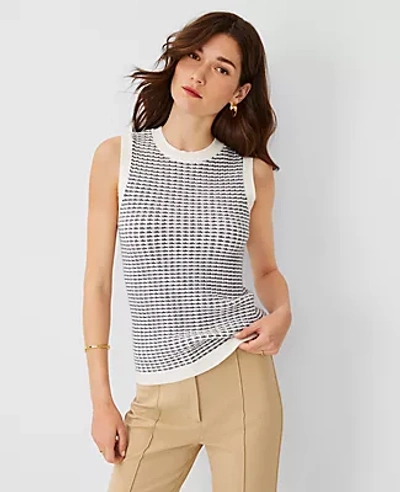 Ann Taylor Textured Stitch Shell Top In Navy/white