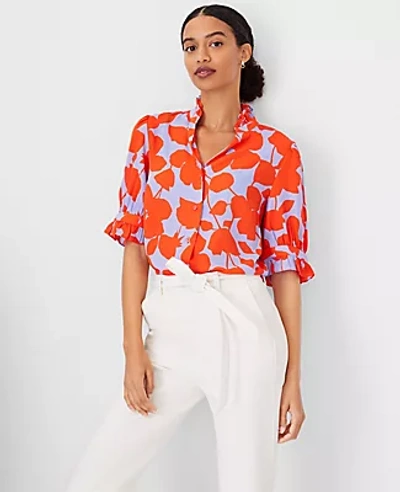 Ann Taylor Ruffle Button Top In Grenadine Punch