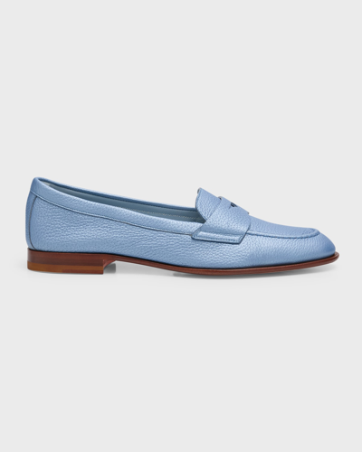 Santoni Famed Metallic Leather Penny Loafers In Light Blue