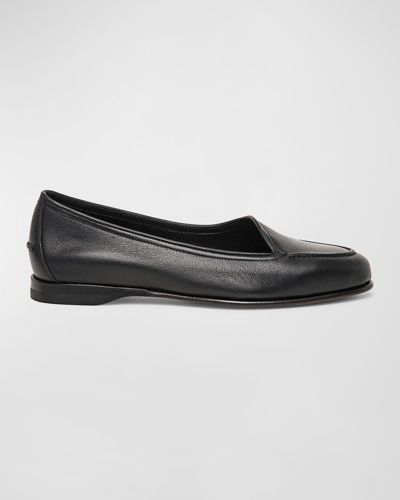 Santoni Calfskin Slip-on Loafers In Black