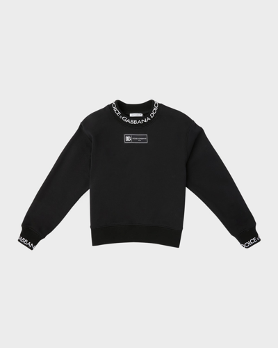 Dolce & Gabbana Kids' Boy's Cotton Sweatshirt With Logo Label In Black