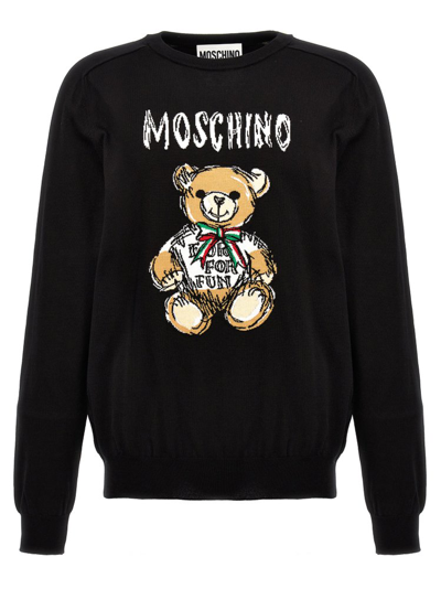 Moschino Logo Teddy Bear Intarsia In Black