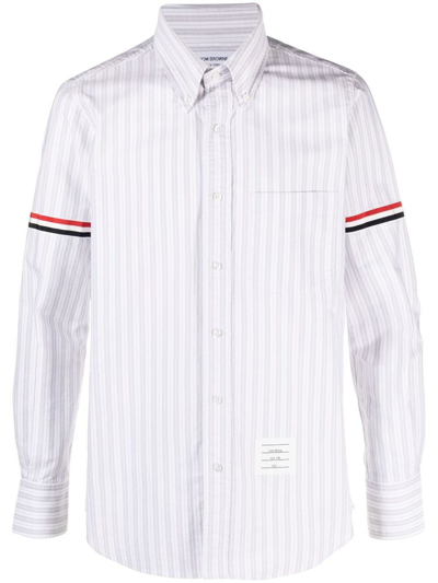 Thom Browne Striped Buttoned Shirt In Gray